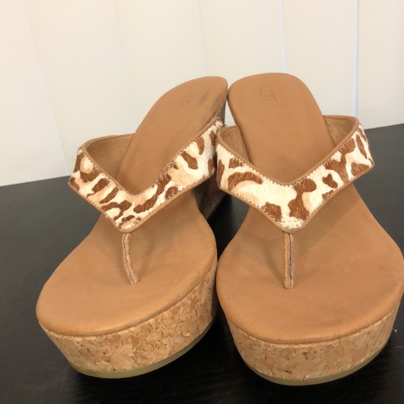 Ugg Natassia calf hair cork Wedge Flip Flop Sandals size 10 - Picture 9 of 10
